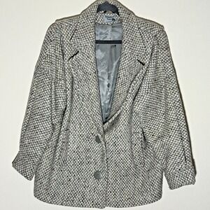 International Scene Women's 11/12 Tweed Jacket‎ Gray Textured Button Front Wool